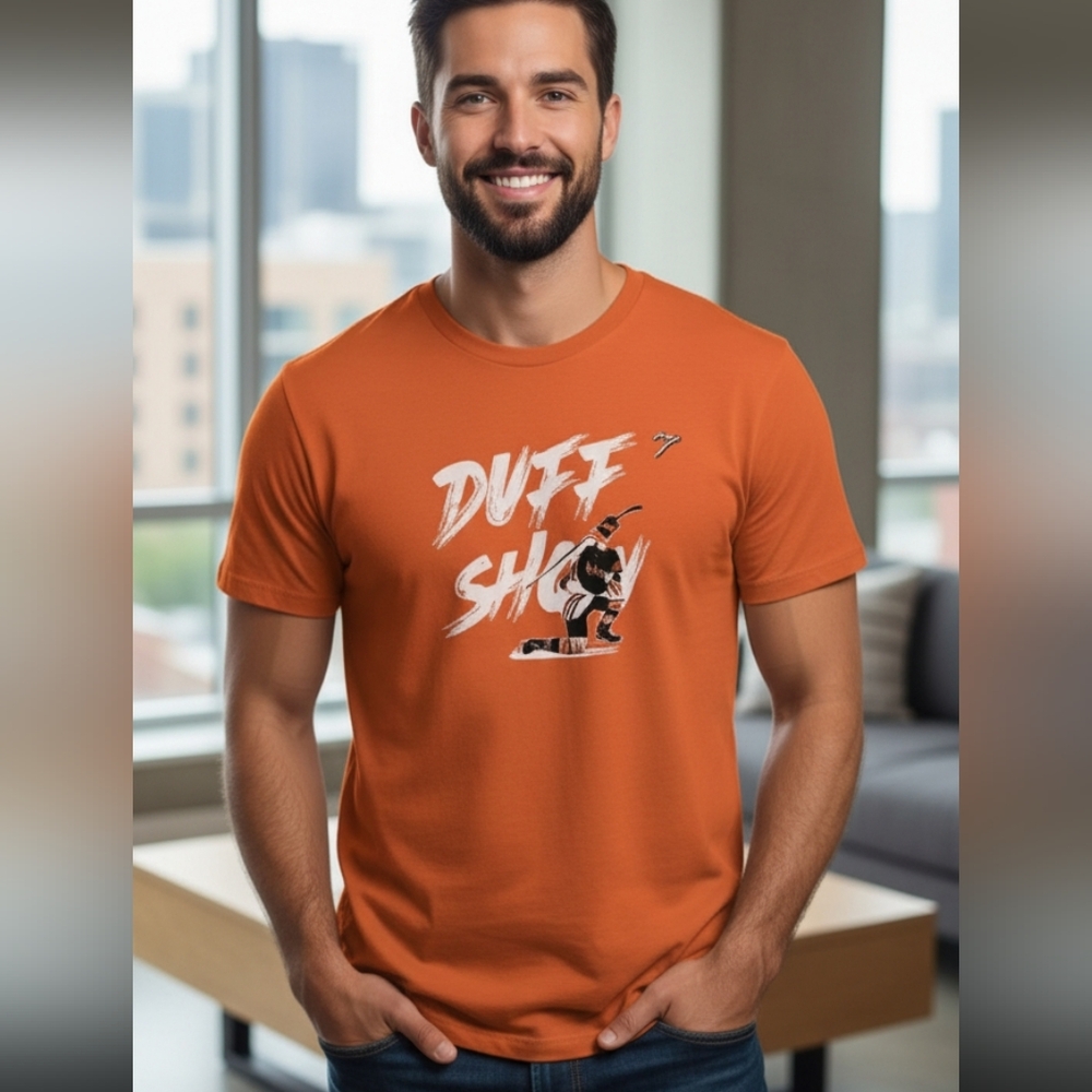 Aiden Dufort Orange Graphic Hockey T-shirt "Duff Show"